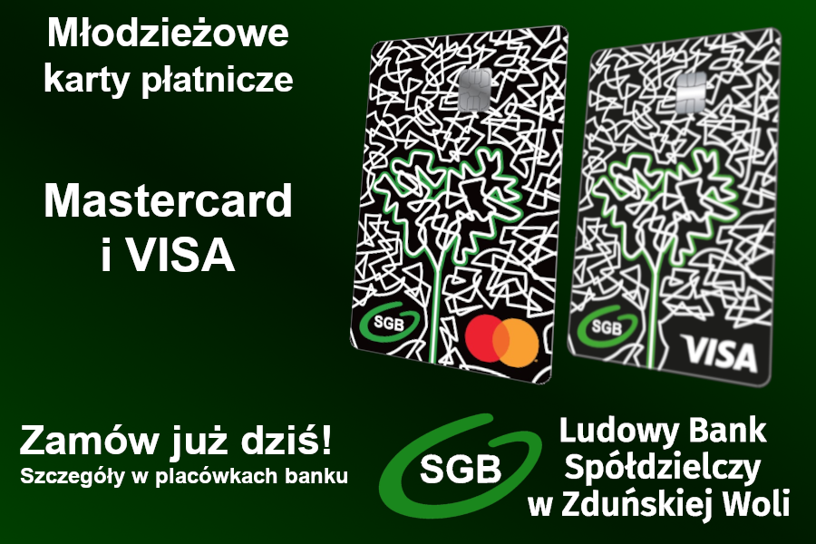 Młodzieżowe karty płatnicze z grafiką SGB imitującą bazgroły, nieczytelne szlaczki