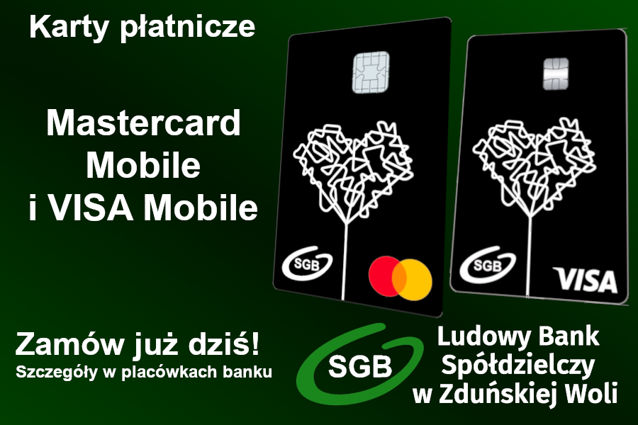 Karty płatnicze MasterCard i VISA Mobile z grafiką SGB imitującą bazgroły, nieczytelne szlaczki