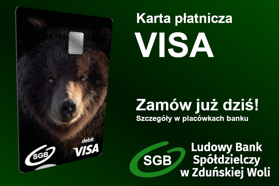 Karta płatnicza VISA z grafiką niedźwiedzia